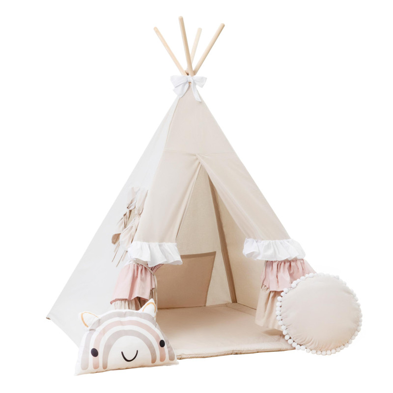 namiot-dla-dzieci-tipi-064svl-1.jpg Namiot Tipi „Słodkie Falbanki" | Urocza Kryjówka dla Dzieci – Stabilny, Bezpieczny Zestaw - obrazek 1
