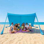 Namiot plażowy VEVOR z ochroną przeciwsłoneczną (UPF 50+) 3,4 x 3,4 x 2 m, osłona plażowa z drążkami podporowymi, łopatkami do piasku i torbą ...