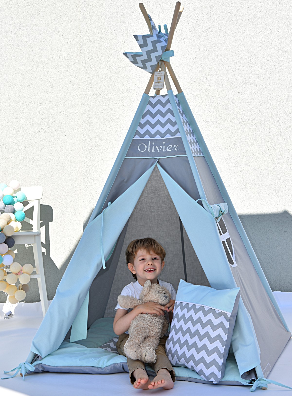 namiot-tipi-dla-chlopca-947ihb.jpg NAMIOT TIPI TEEPEE PIĘKNY MIĘTOWA TĘCZA GRUBA MATA PREMIUM - obrazek 1