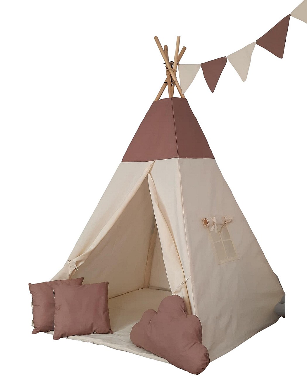 namiot-tipi-dla-dziewczynki-111gge-1.jpg Namiot Tipi dla Dzieci Beżowe z kawowym różem - obrazek 1