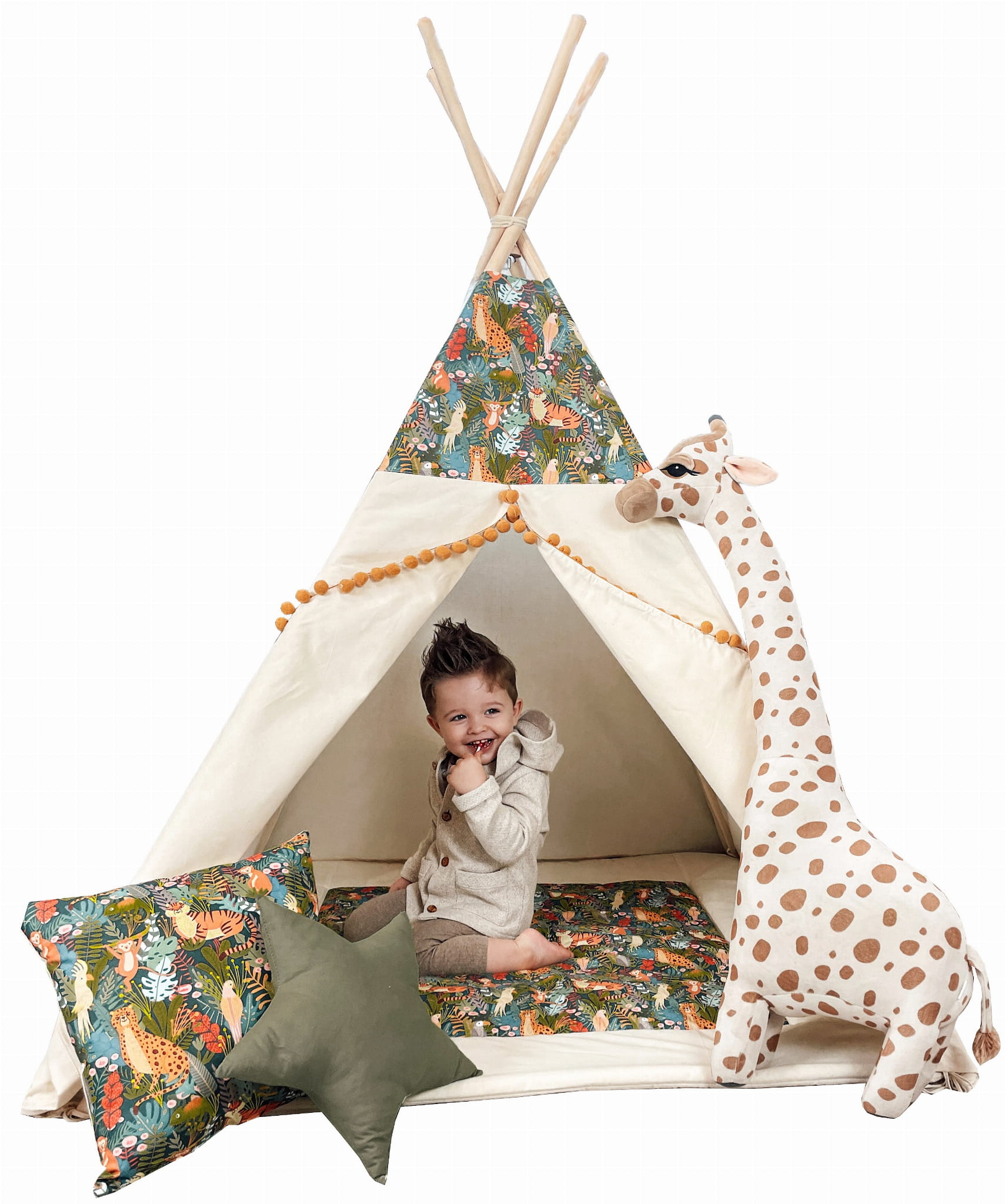 namiot-tipi-dla-dziewczynki-501gww-1.jpg Namiot Tipi Dżungla z okienkiem i matą - obrazek 1