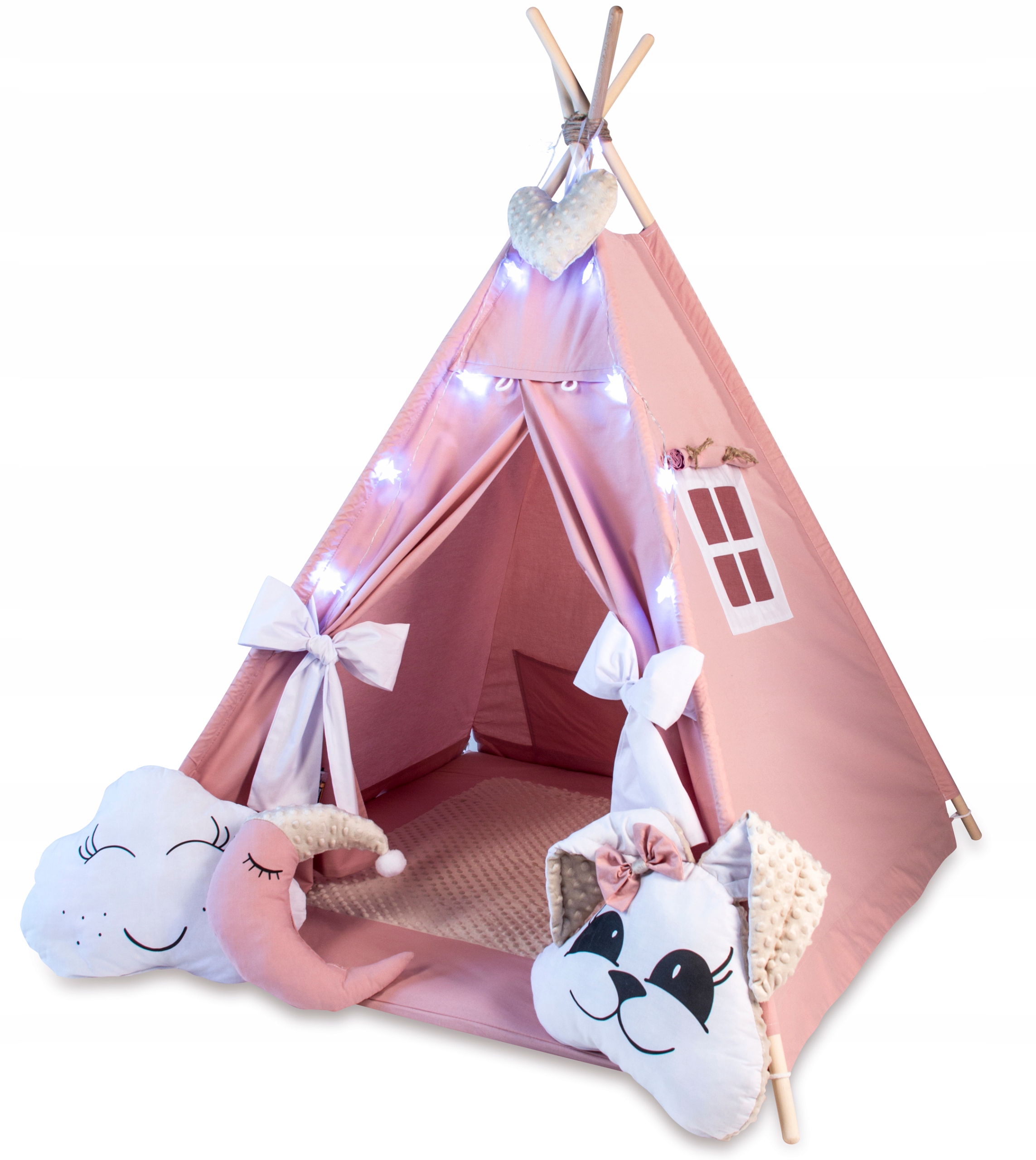 namiot-tipi-z-mata-i-poduszkami-116bqo.jpg Namiot tipi Didibaby beżowy z matą, 3 poduszkami i girlandą, 5905054624200 • Cena • Opinie Allegro - obrazek 1