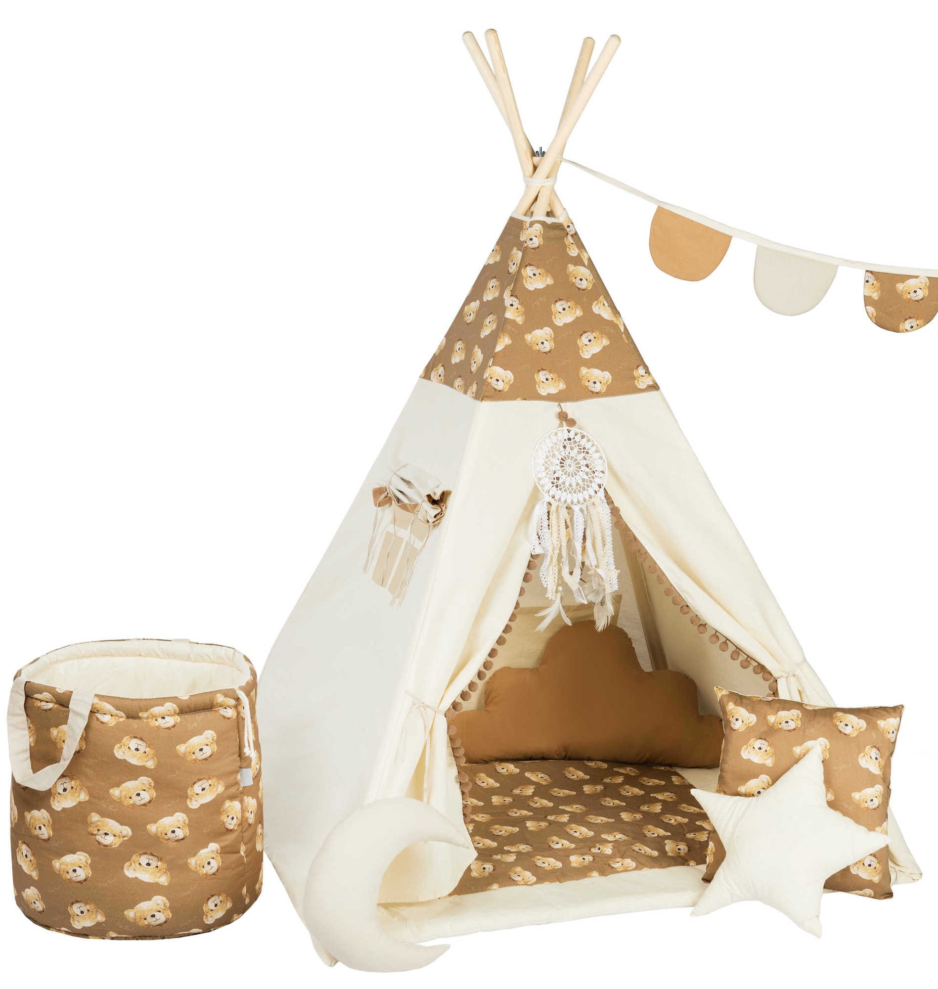 namiot-tipi-z-mata-i-poduszkami-367dfr.jpg Namiot Tipi dla dzieci Teddy Bear z matą i poduszkami - obrazek 1