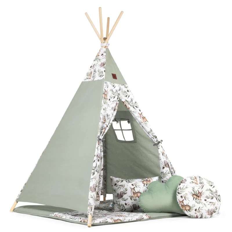 namiot-tipi-z-mata-i-poduszkami-512hgk.webp Namiot TIPI dla dzieci Wigwam z okienkiem Green Groove zestaw z matą i 3 poduszkami + GRATIS stabilizator - obrazek 1