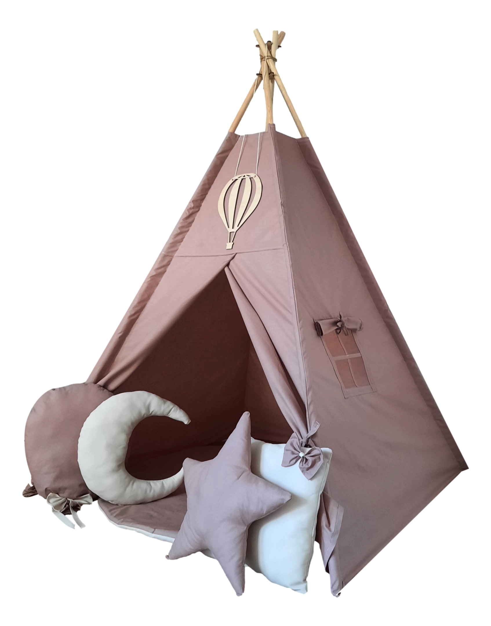 namiot-tipi-z-mata-i-poduszkami-777udf.webp Tipi Namiot z matą 4x poduszki kawowy róż - obrazek 1