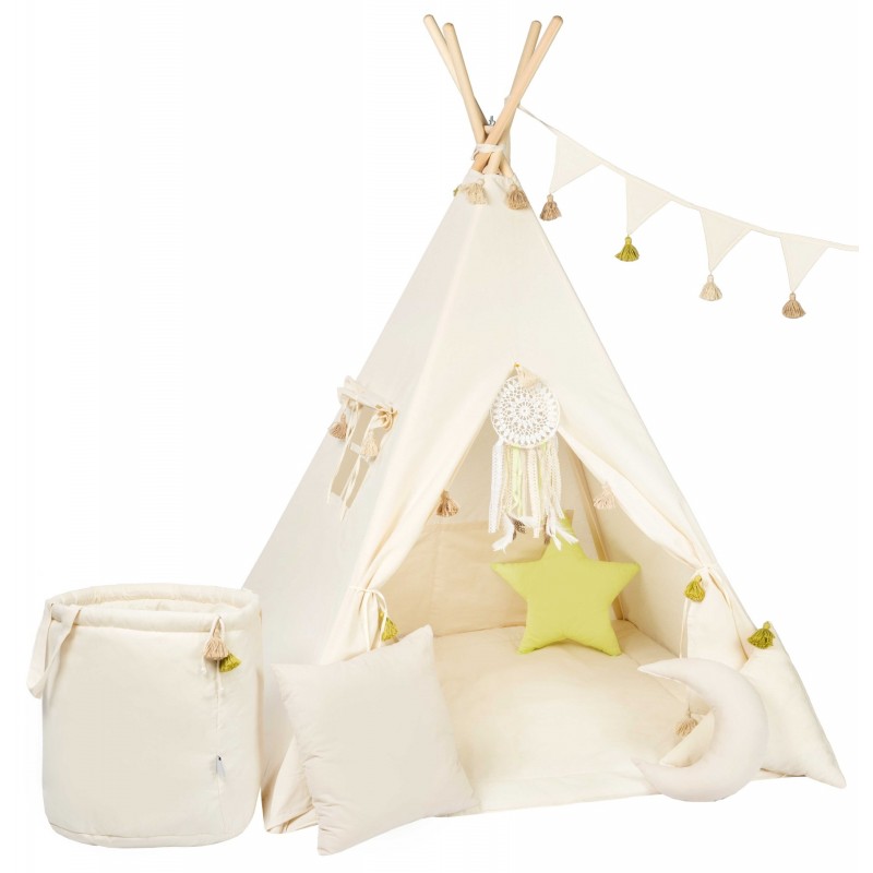 namiot-tipi-z-mata-i-poduszkami-868uyd.jpg Namiot Tipi kremowy frędzelek z matą i poduszkami - obrazek 1