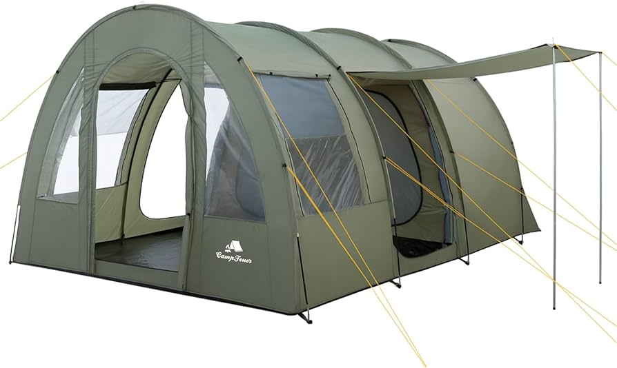 namiot-tunelowy-542boa-1.jpg CampFeuer namiot TunnelX dla 4 osób, oliwkowo zielony, namiot tunelowy z 3 wejściami, słup wody 5000 mm, przyszyta plandeka podłogowa, namiot grupowy, ... - obrazek 1