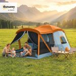 Outsunny Namiot tunelowy dla 4 osób, namiot rodzinny z sypialnią i salonem, okno dachowe, plandeka podłogowa, wysokość 3000 mm słupa wody, ...