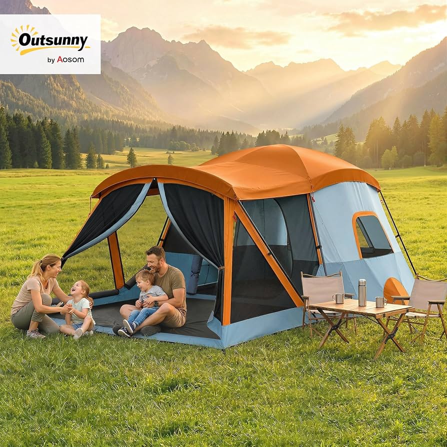 namiot-tunelowy-844jjb-1.jpg Outsunny Namiot tunelowy dla 4 osób, namiot rodzinny z sypialnią i salonem, okno dachowe, plandeka podłogowa, wysokość 3000 mm słupa wody, ... - obrazek 1
