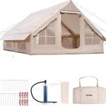Nadmuchiwane namioty kempingowe 4x3x2 m, 5 8 osób, namiot glampingowy 300D Oxford z podłączeniem do piekarnika, pompka ręczna, 2 drzwi i 4 okna z
