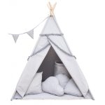 Namiot Tipi dla Dzieci szary pomponiki