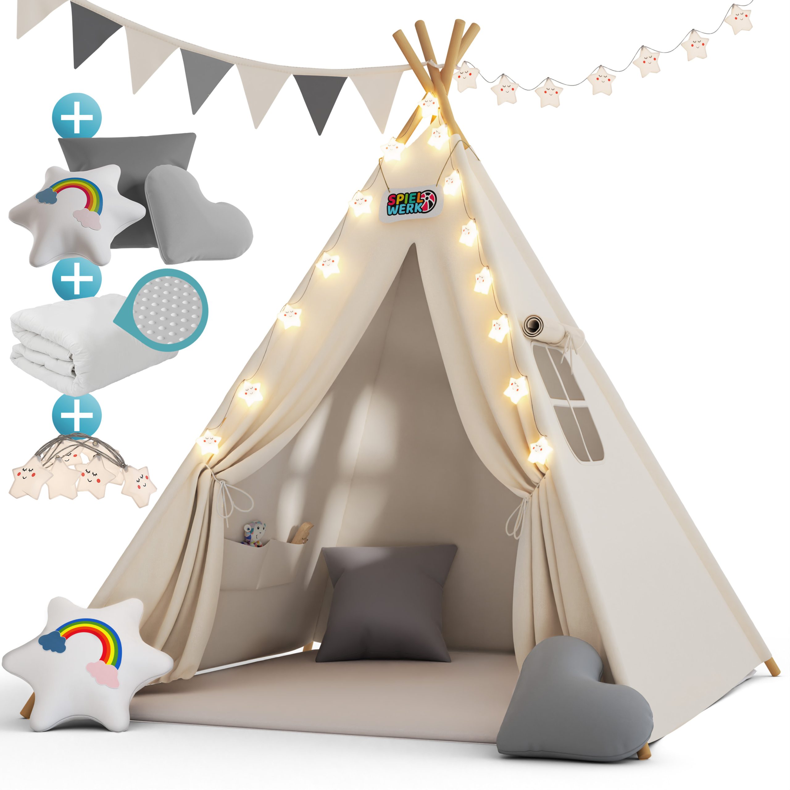 tipi-dla-dziecka-838paj-1.jpg Namiot dla Dzieci Biały Tipi 120x120x160cm Poduszki Mata - obrazek 1