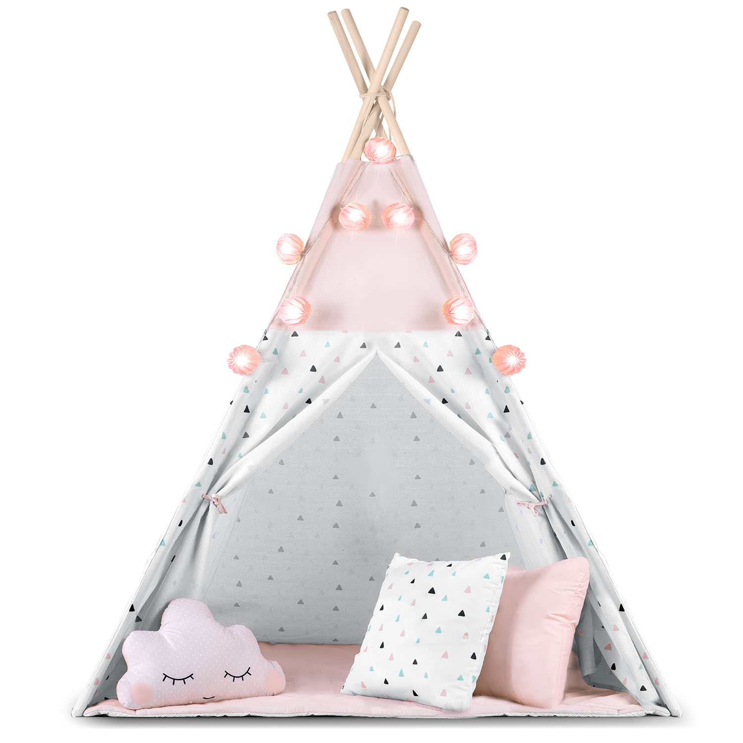 tipi-dla-dziewczynki-663tkg-1.jpg Namiot tipi dla dzieci z girlandą i światełkami Nukido różowy - obrazek 1